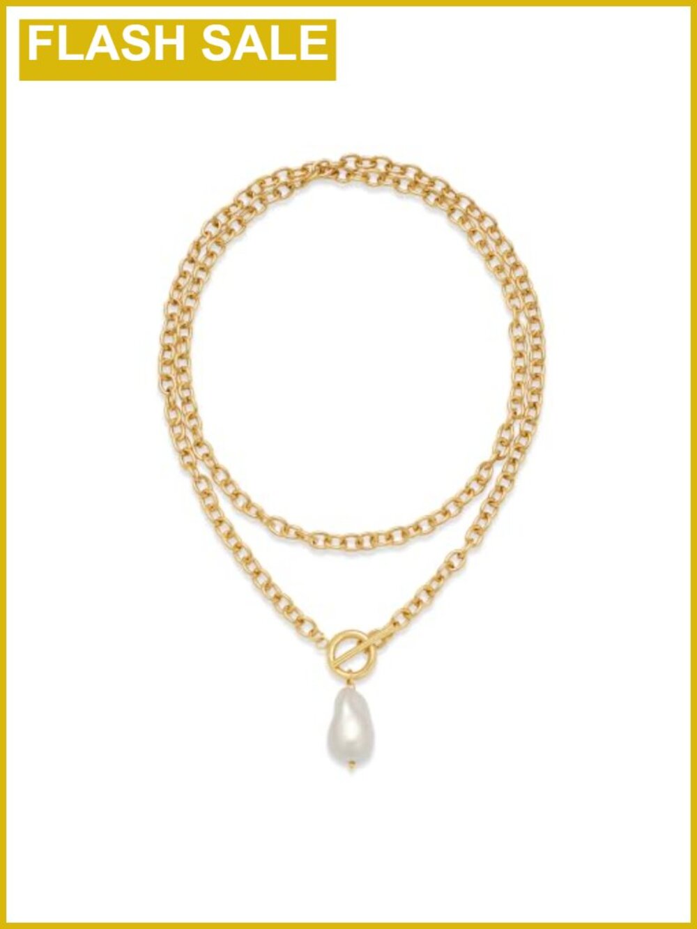 Gold Plated Chunky Chain Necklace with Pearl Pendant 36 Inch